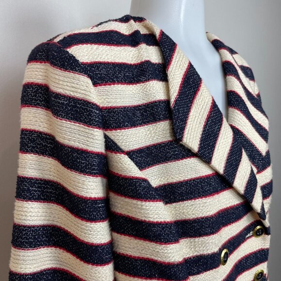 Cabi Cruise Jacket 6 Nautical Stripe Navy Blue Tweed Double Breasted Blazer - Picture 3 of 13